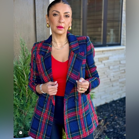 NWT FORE Tweed Double Breasted Tartan Blazer - Picture 2 of 11